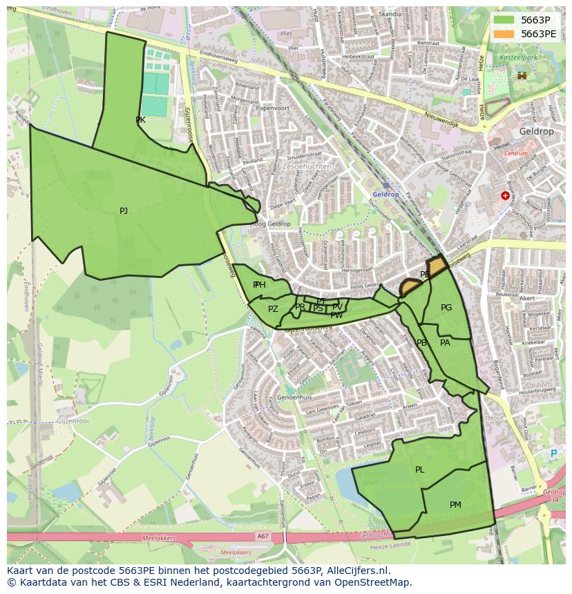 Afbeelding van het postcodegebied 5663 PE op de kaart.