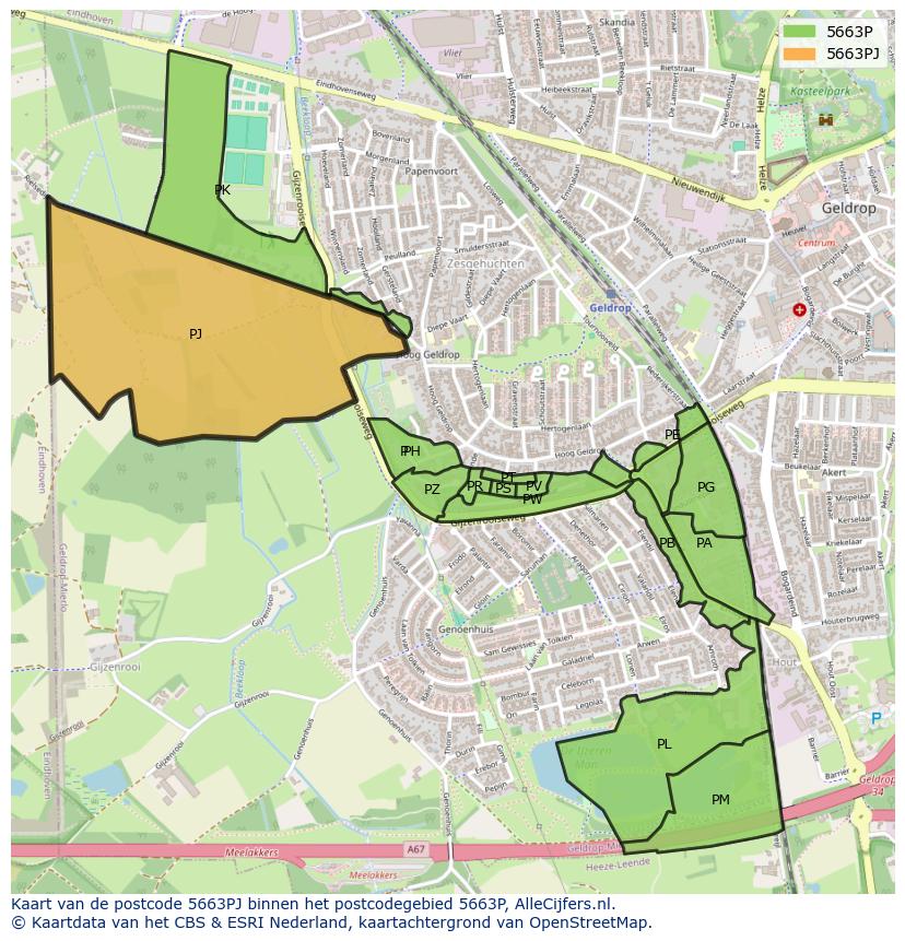 Afbeelding van het postcodegebied 5663 PJ op de kaart.