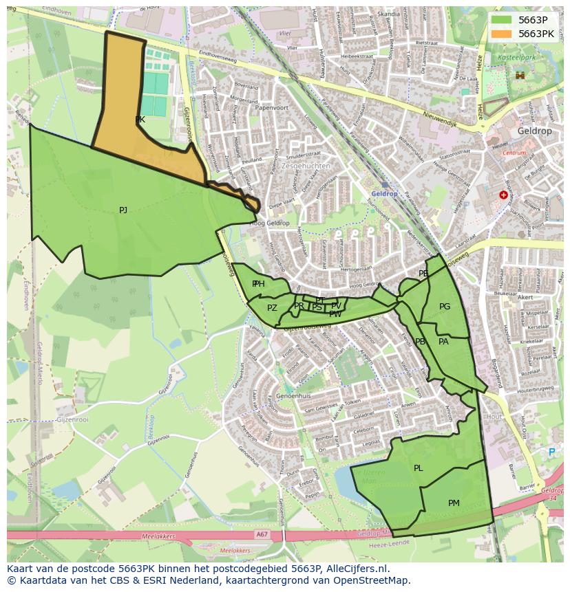 Afbeelding van het postcodegebied 5663 PK op de kaart.