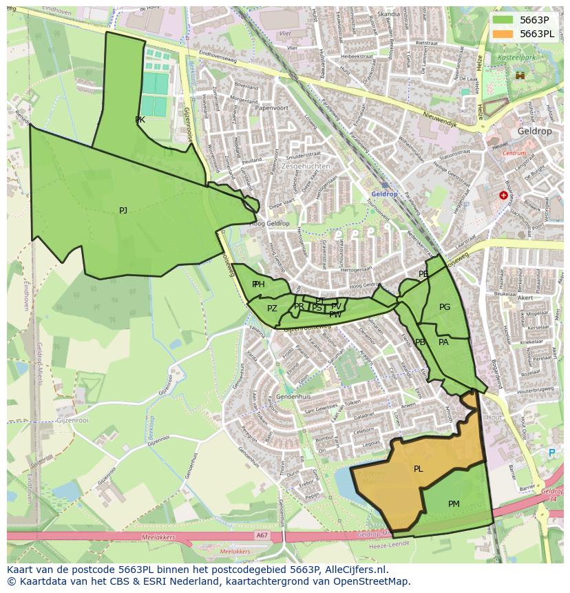 Afbeelding van het postcodegebied 5663 PL op de kaart.
