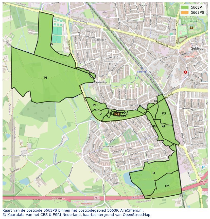 Afbeelding van het postcodegebied 5663 PS op de kaart.