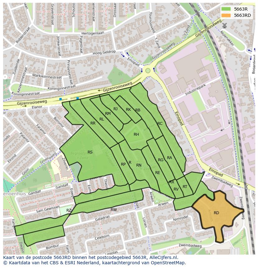 Afbeelding van het postcodegebied 5663 RD op de kaart.