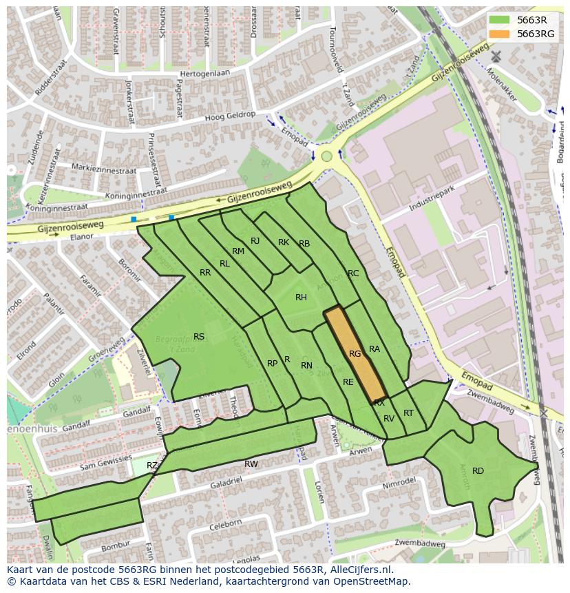 Afbeelding van het postcodegebied 5663 RG op de kaart.