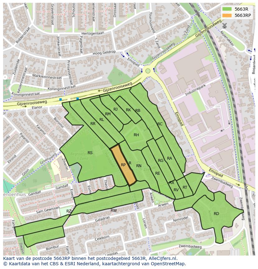 Afbeelding van het postcodegebied 5663 RP op de kaart.