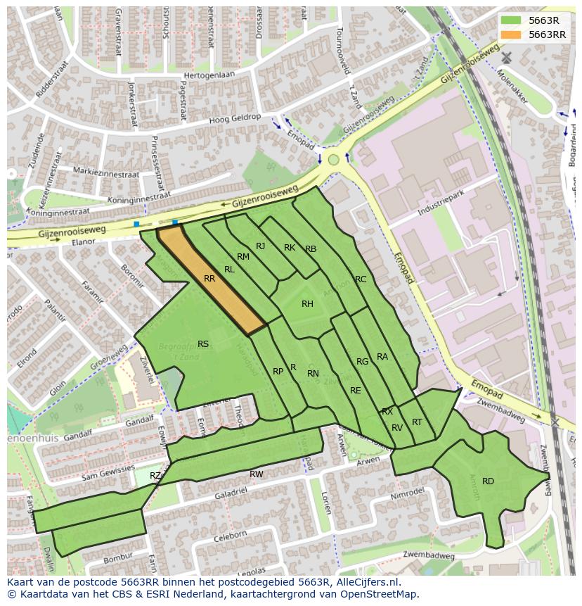 Afbeelding van het postcodegebied 5663 RR op de kaart.