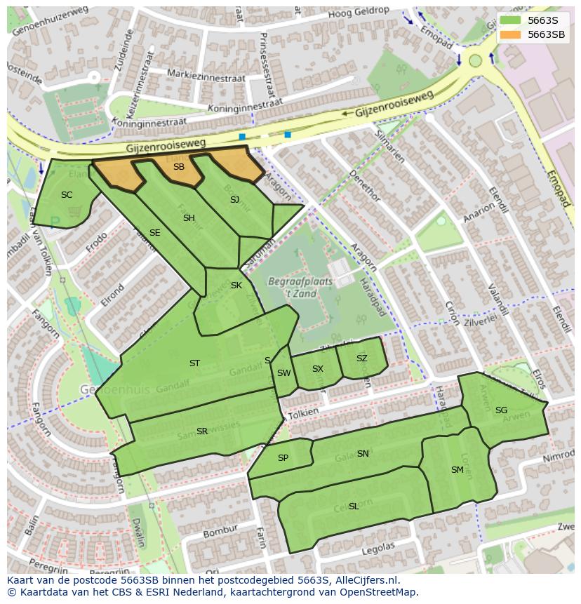 Afbeelding van het postcodegebied 5663 SB op de kaart.