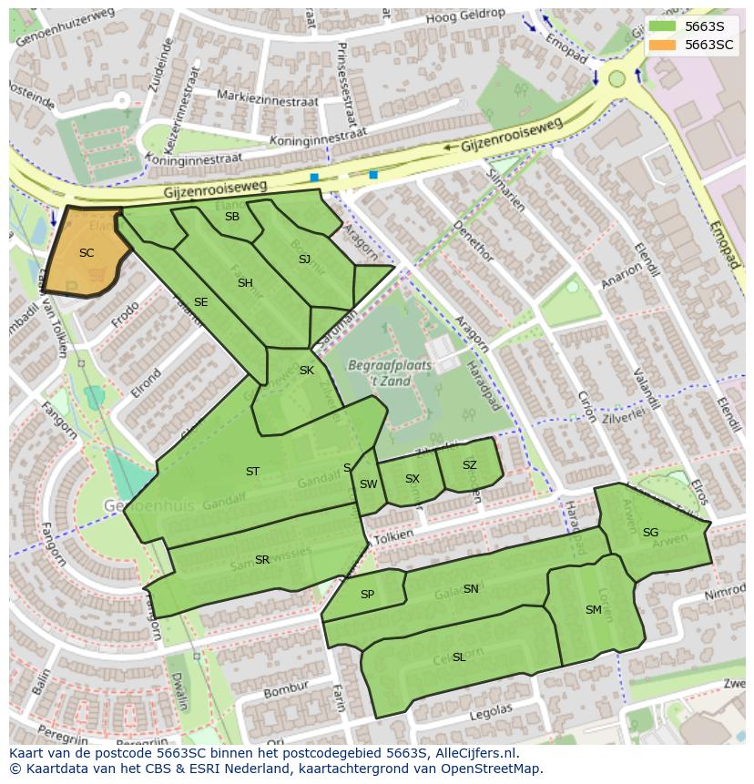 Afbeelding van het postcodegebied 5663 SC op de kaart.