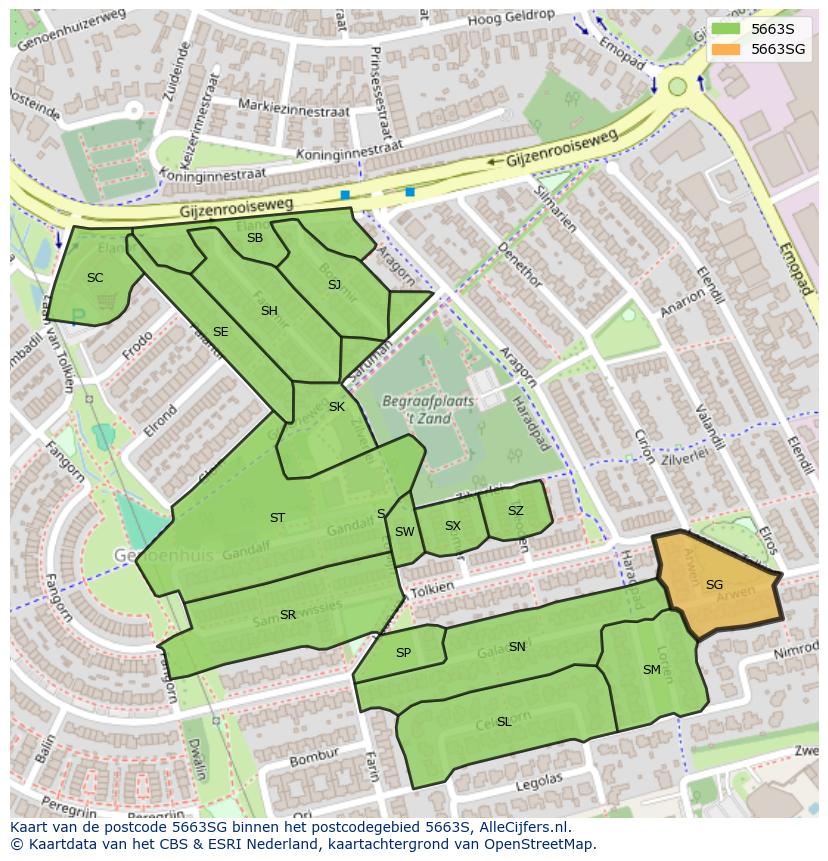 Afbeelding van het postcodegebied 5663 SG op de kaart.