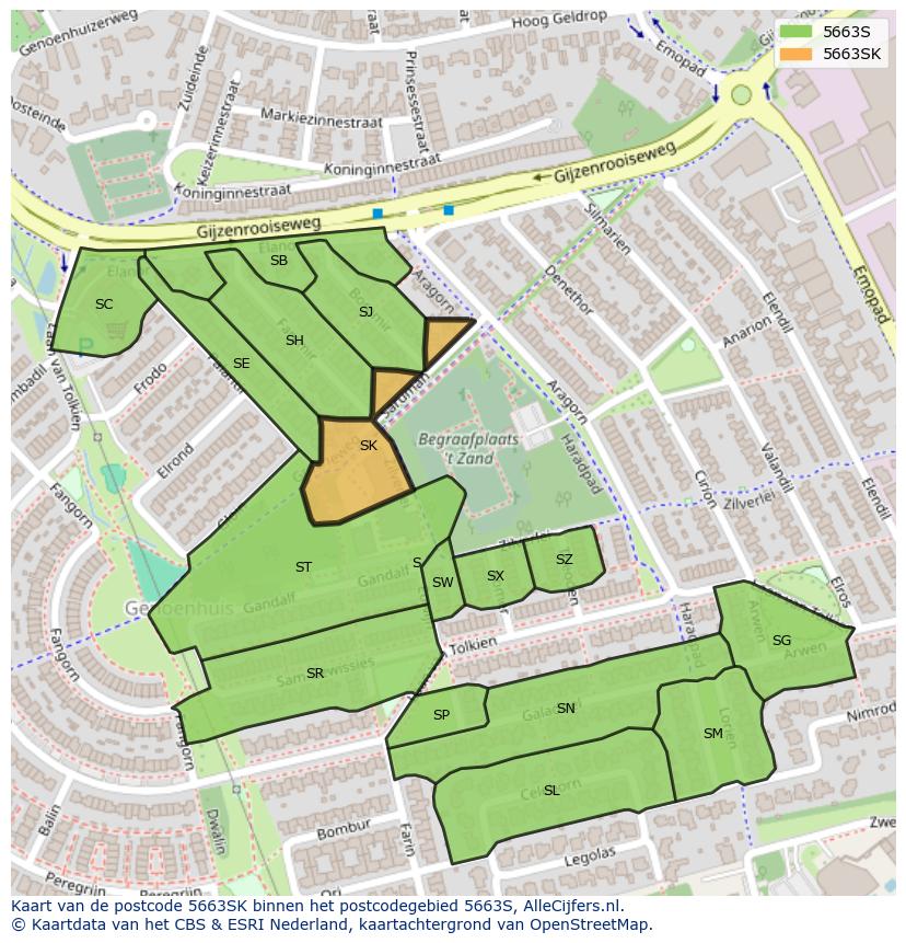 Afbeelding van het postcodegebied 5663 SK op de kaart.