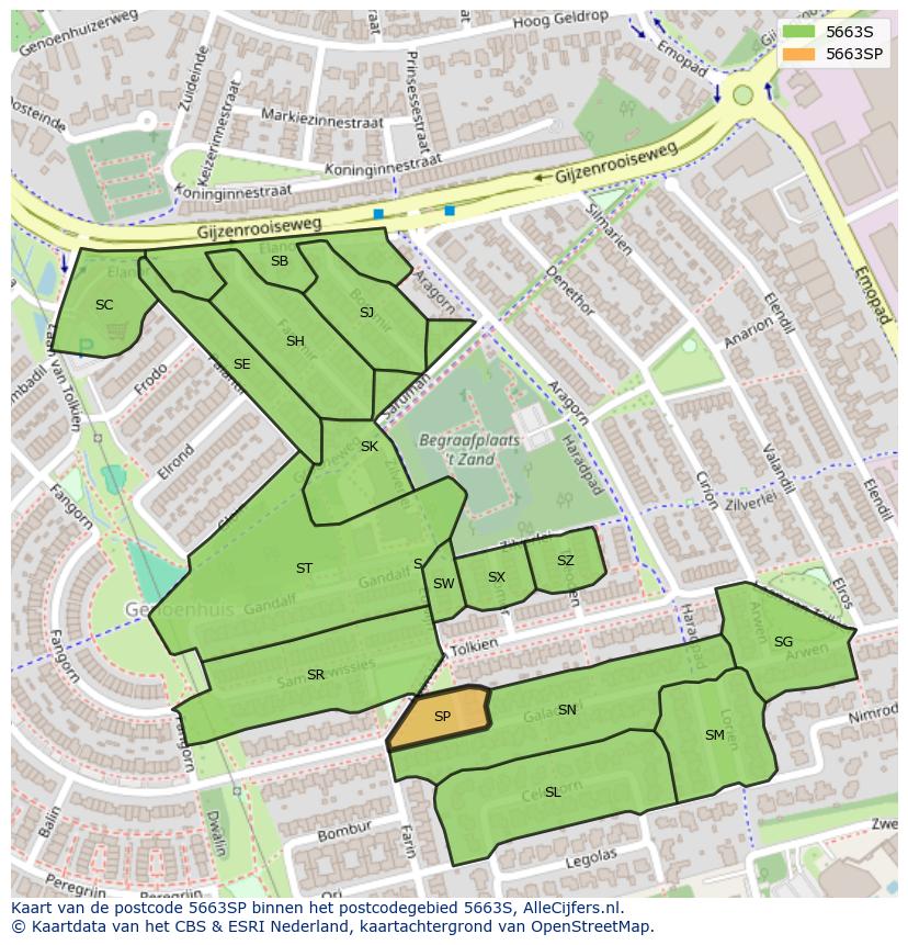 Afbeelding van het postcodegebied 5663 SP op de kaart.