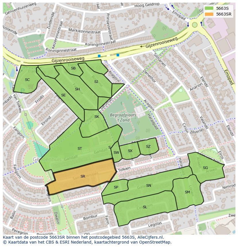 Afbeelding van het postcodegebied 5663 SR op de kaart.
