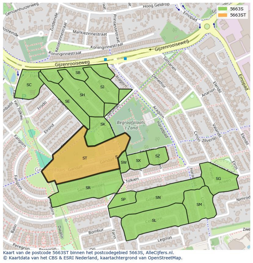 Afbeelding van het postcodegebied 5663 ST op de kaart.