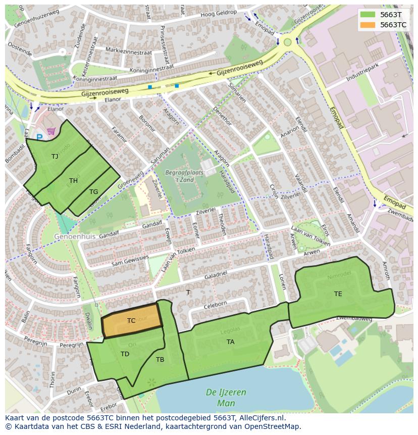 Afbeelding van het postcodegebied 5663 TC op de kaart.