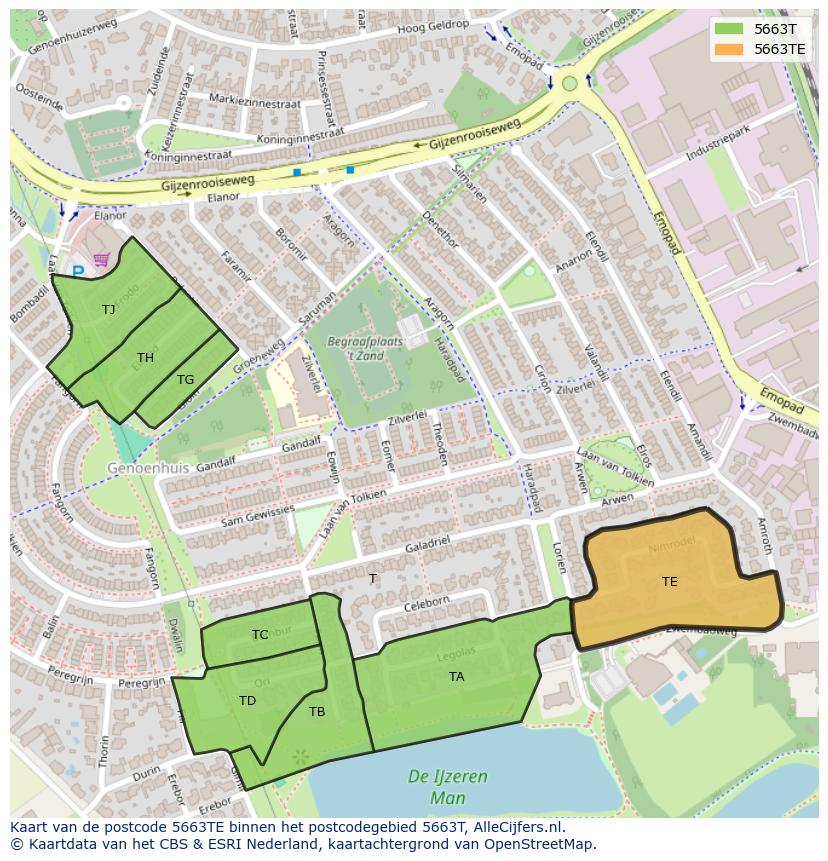 Afbeelding van het postcodegebied 5663 TE op de kaart.