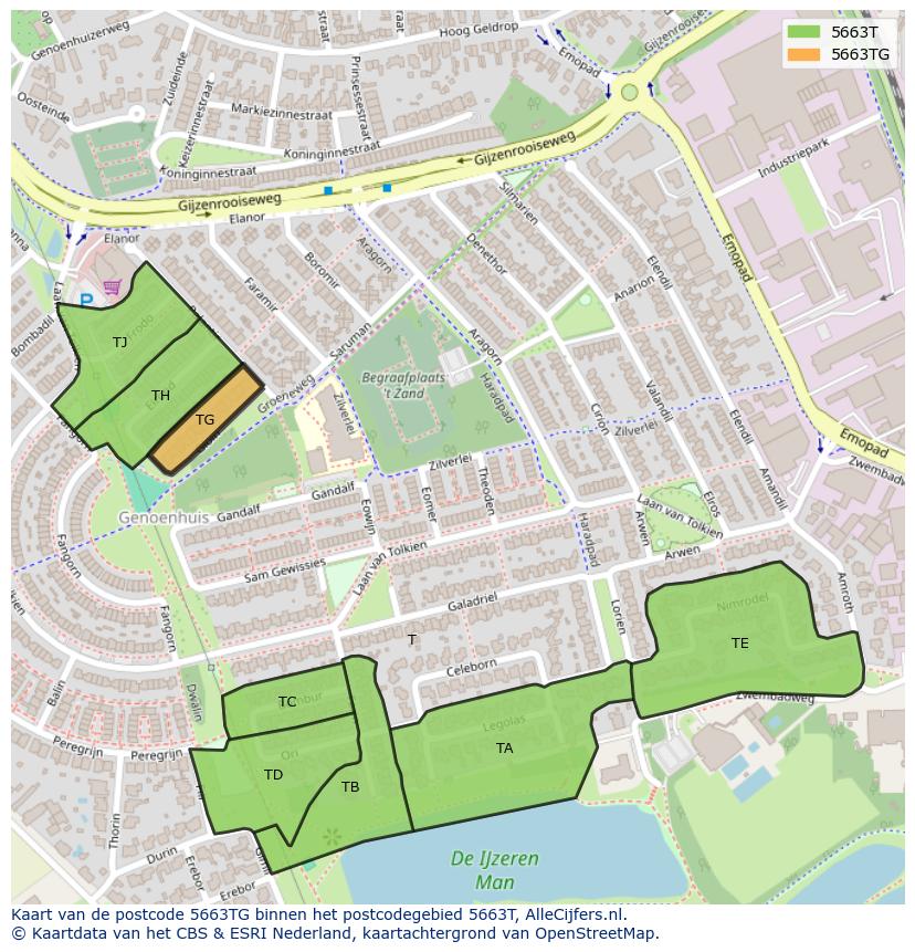 Afbeelding van het postcodegebied 5663 TG op de kaart.