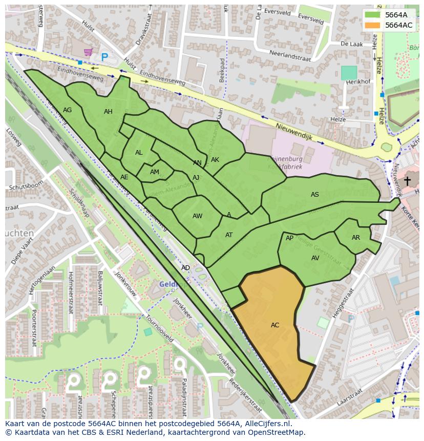 Afbeelding van het postcodegebied 5664 AC op de kaart.