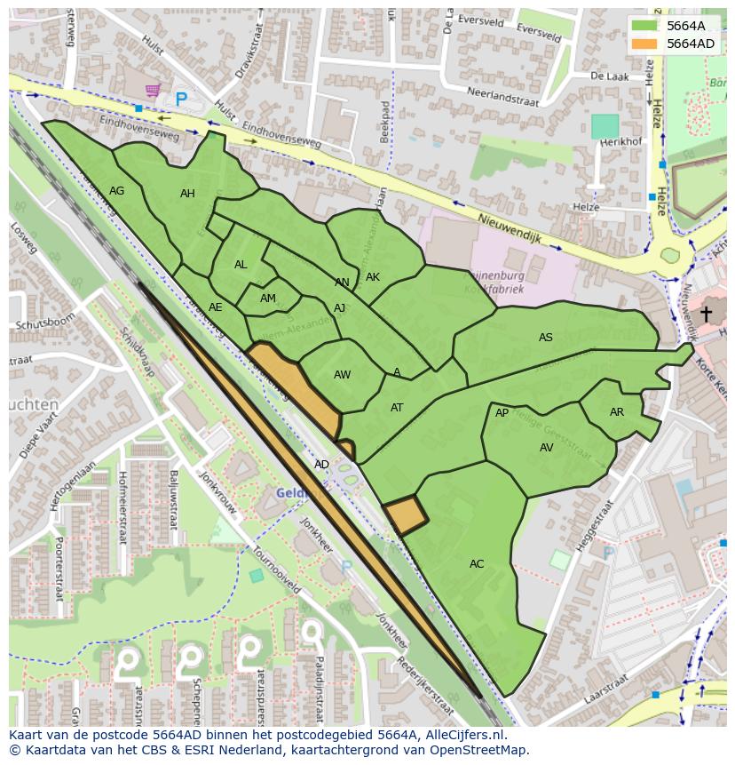 Afbeelding van het postcodegebied 5664 AD op de kaart.