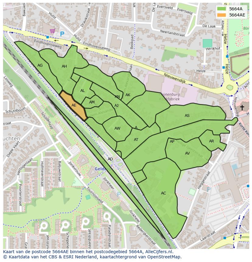 Afbeelding van het postcodegebied 5664 AE op de kaart.