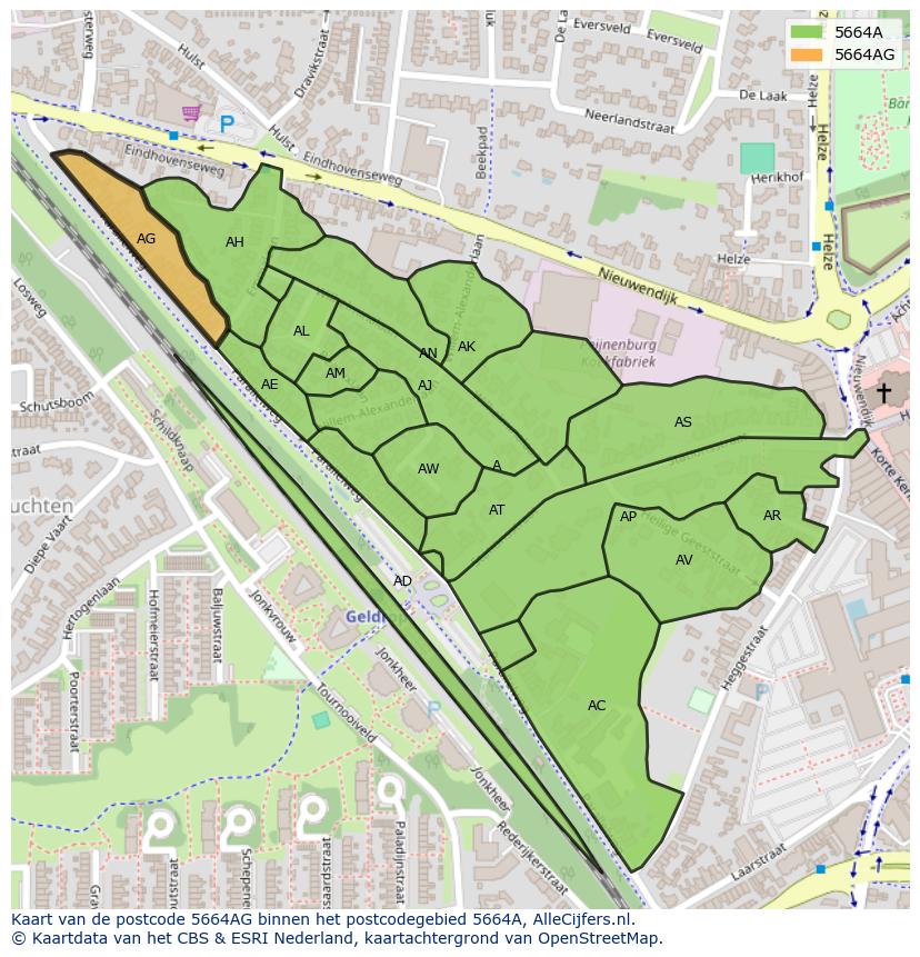 Afbeelding van het postcodegebied 5664 AG op de kaart.