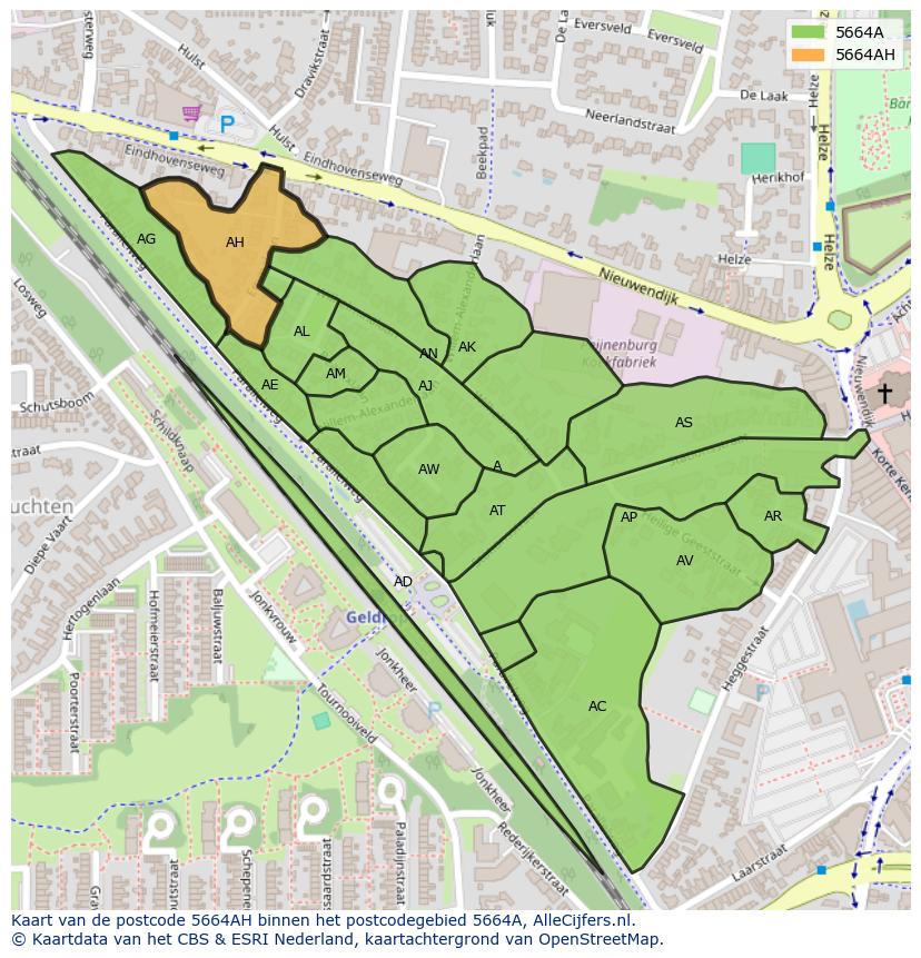 Afbeelding van het postcodegebied 5664 AH op de kaart.