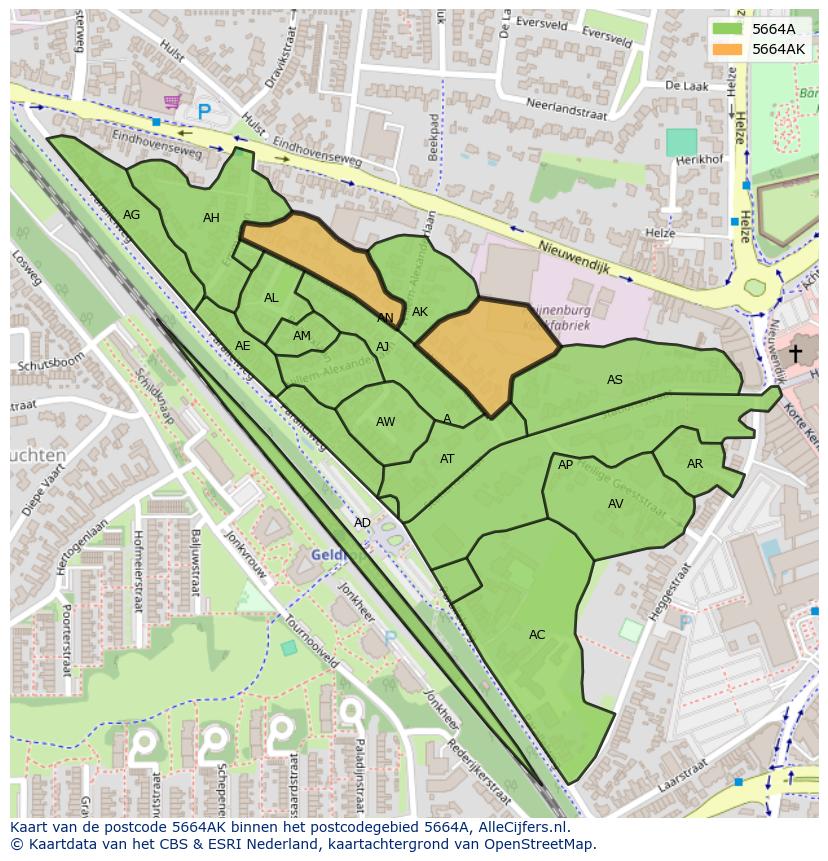 Afbeelding van het postcodegebied 5664 AK op de kaart.