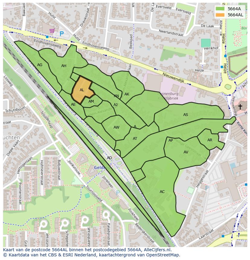 Afbeelding van het postcodegebied 5664 AL op de kaart.