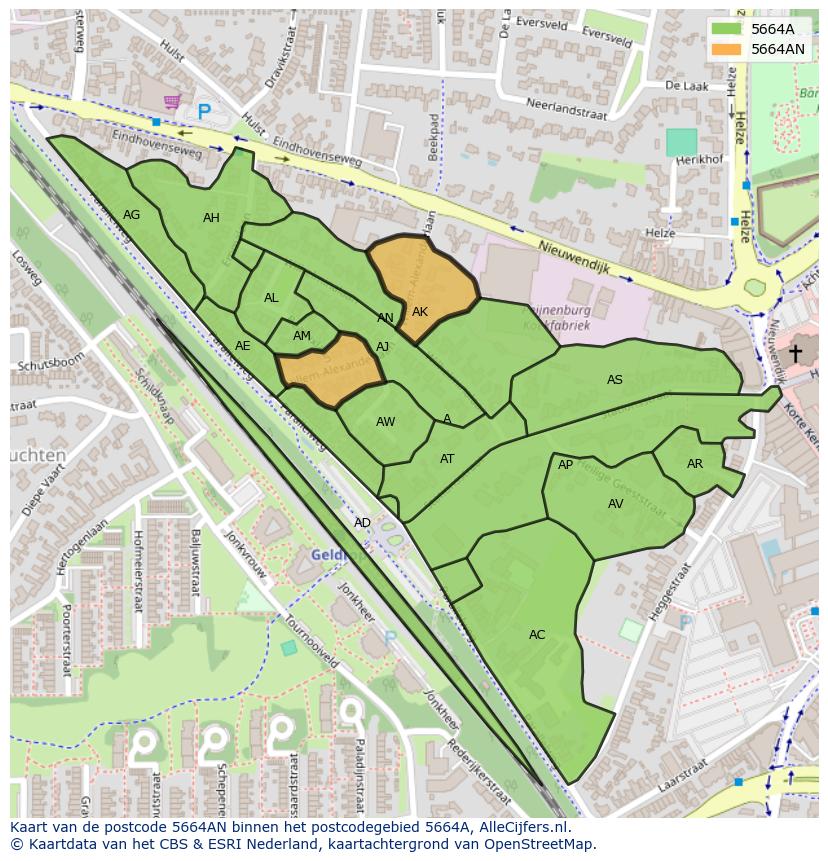Afbeelding van het postcodegebied 5664 AN op de kaart.