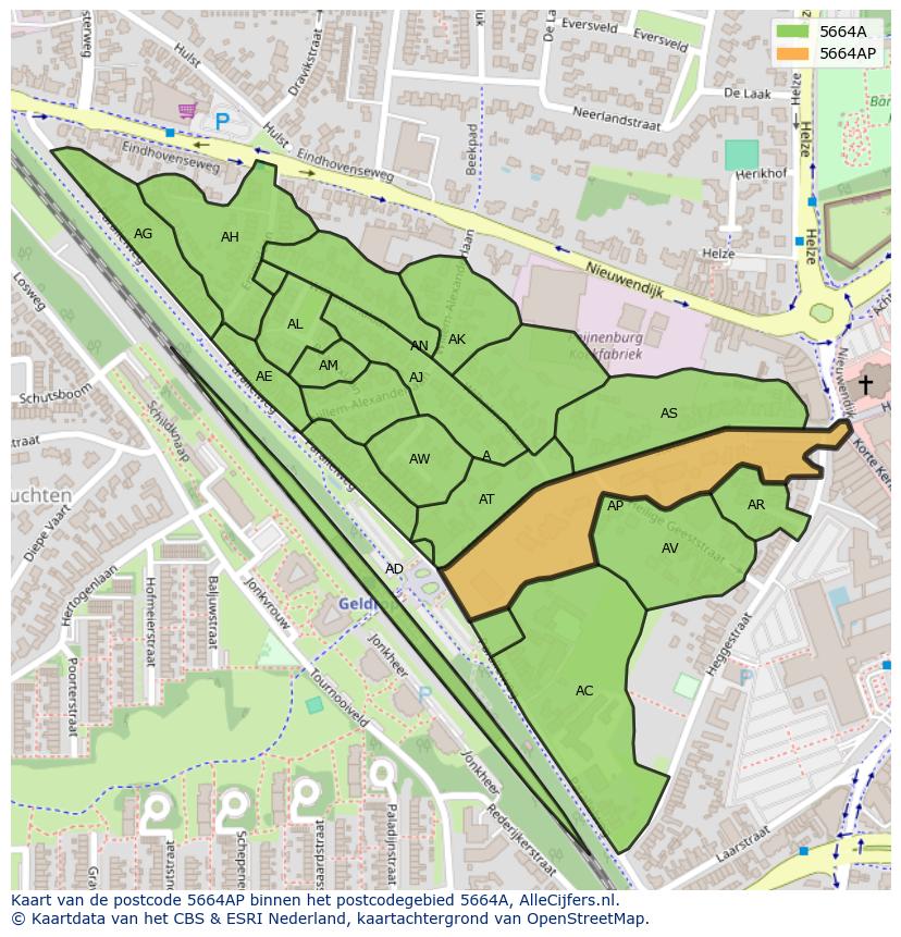 Afbeelding van het postcodegebied 5664 AP op de kaart.
