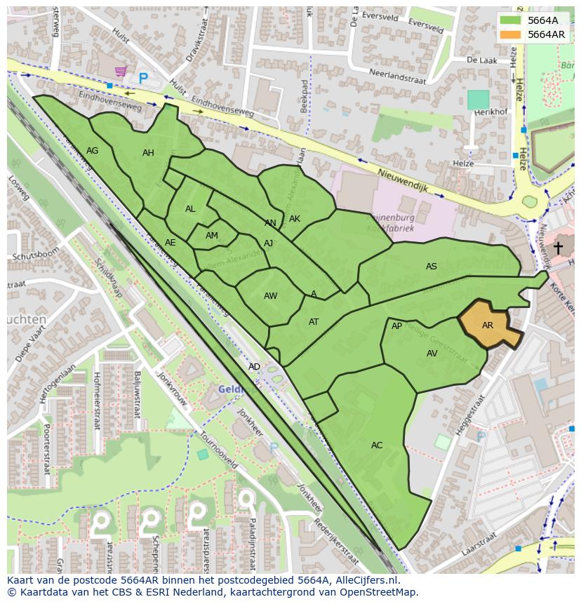 Afbeelding van het postcodegebied 5664 AR op de kaart.