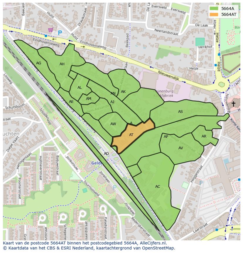 Afbeelding van het postcodegebied 5664 AT op de kaart.