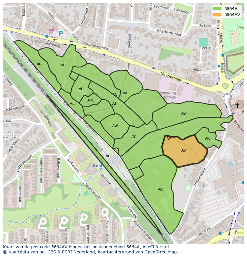 Afbeelding van het postcodegebied 5664 AV op de kaart.
