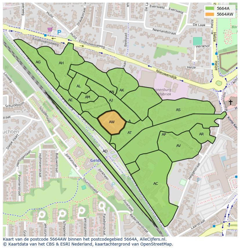 Afbeelding van het postcodegebied 5664 AW op de kaart.