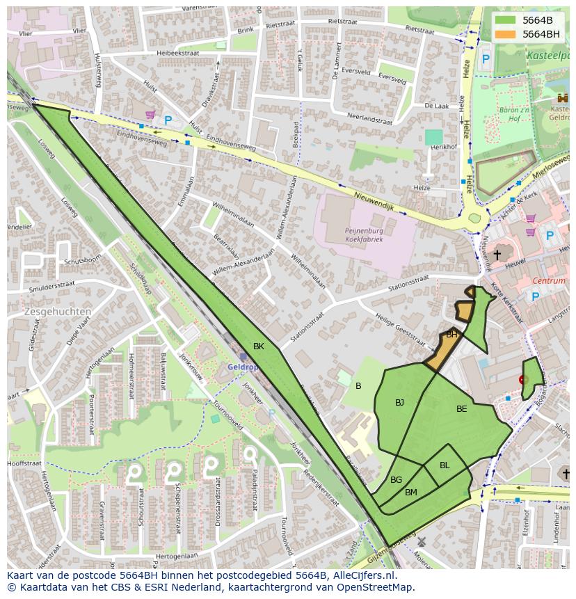 Afbeelding van het postcodegebied 5664 BH op de kaart.
