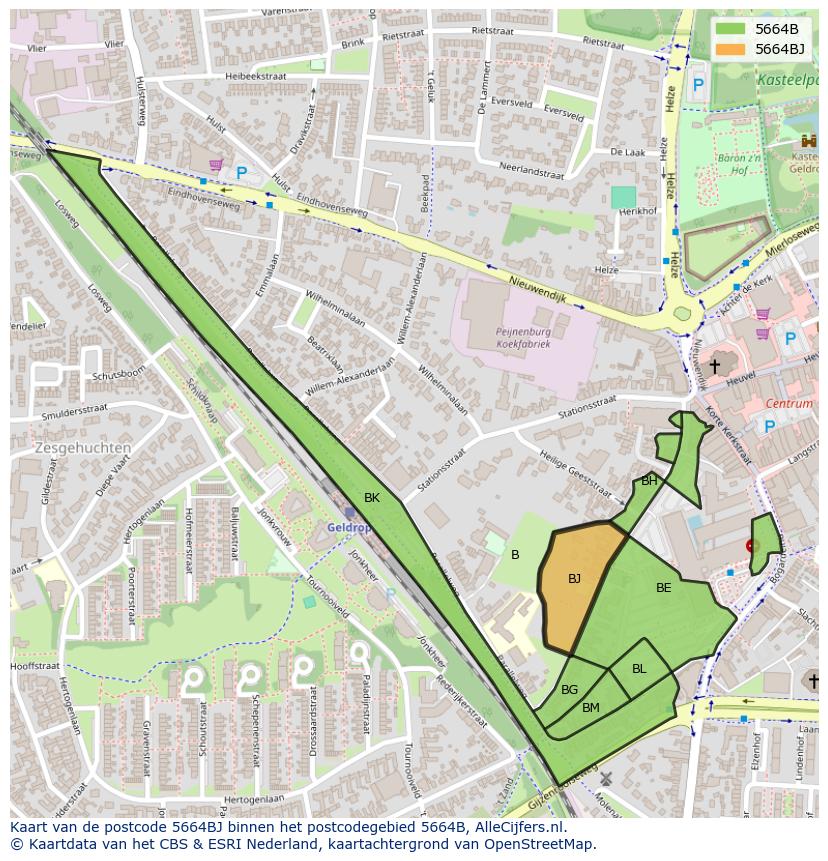 Afbeelding van het postcodegebied 5664 BJ op de kaart.