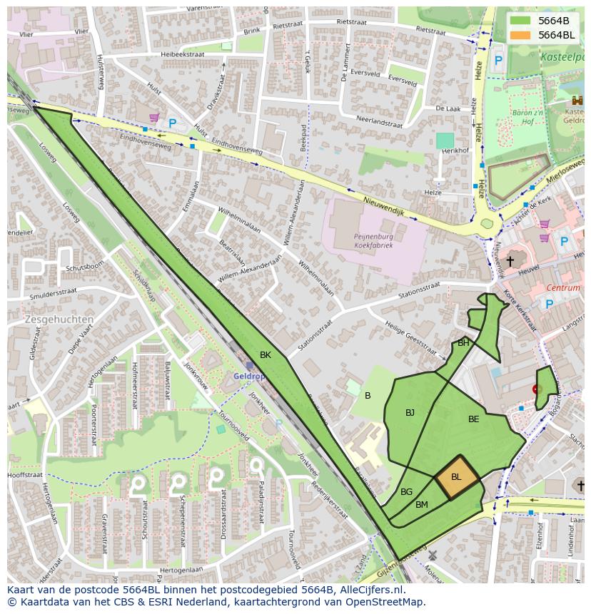 Afbeelding van het postcodegebied 5664 BL op de kaart.