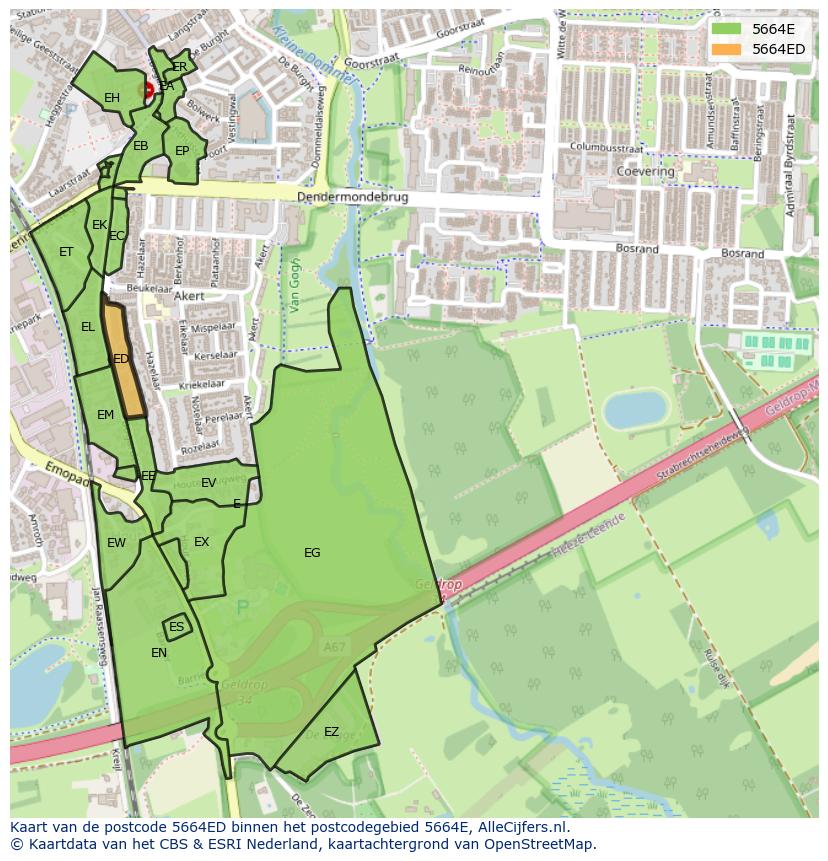 Afbeelding van het postcodegebied 5664 ED op de kaart.