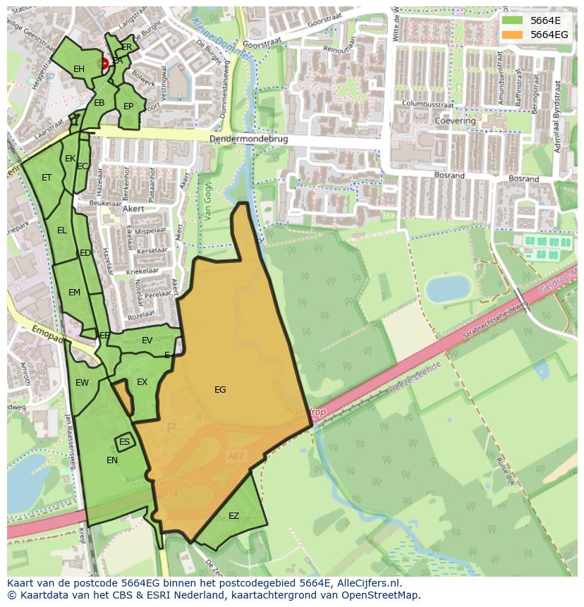 Afbeelding van het postcodegebied 5664 EG op de kaart.