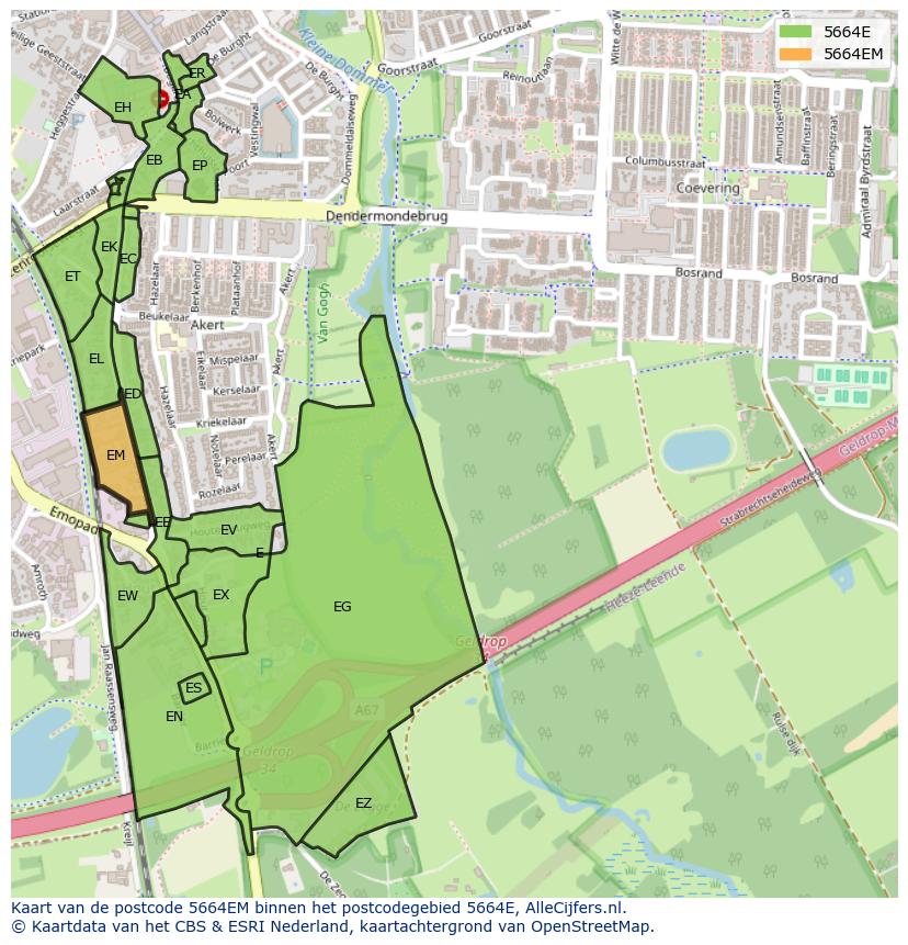 Afbeelding van het postcodegebied 5664 EM op de kaart.