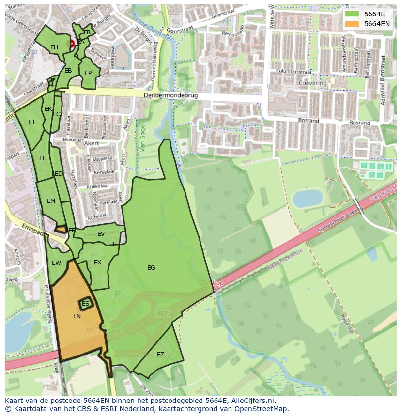 Afbeelding van het postcodegebied 5664 EN op de kaart.