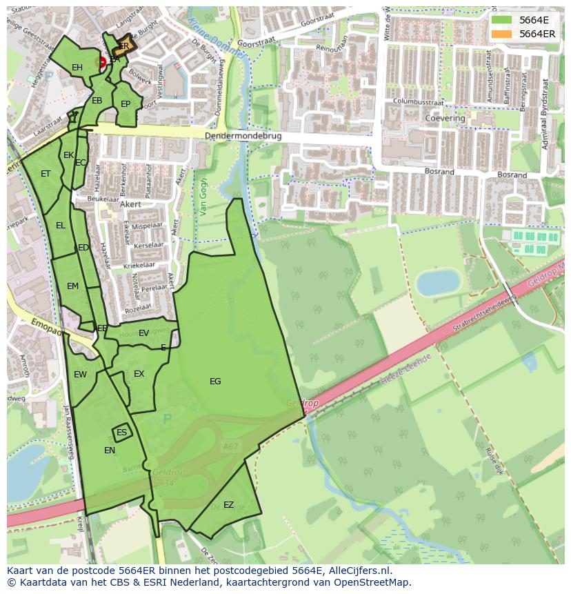Afbeelding van het postcodegebied 5664 ER op de kaart.