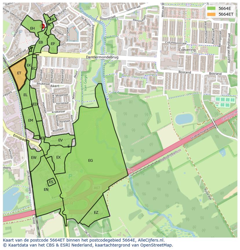 Afbeelding van het postcodegebied 5664 ET op de kaart.
