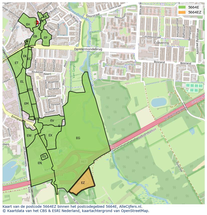 Afbeelding van het postcodegebied 5664 EZ op de kaart.