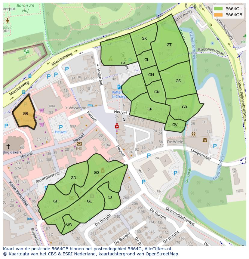 Afbeelding van het postcodegebied 5664 GB op de kaart.