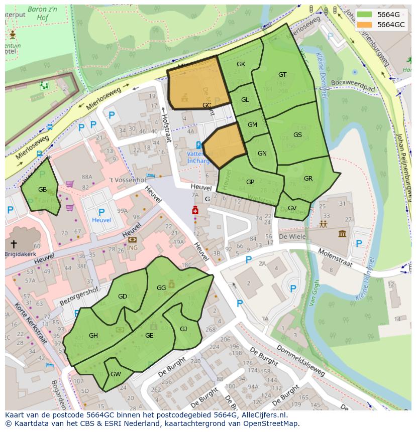 Afbeelding van het postcodegebied 5664 GC op de kaart.