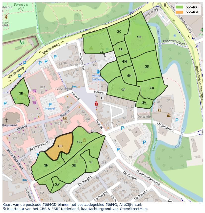 Afbeelding van het postcodegebied 5664 GD op de kaart.