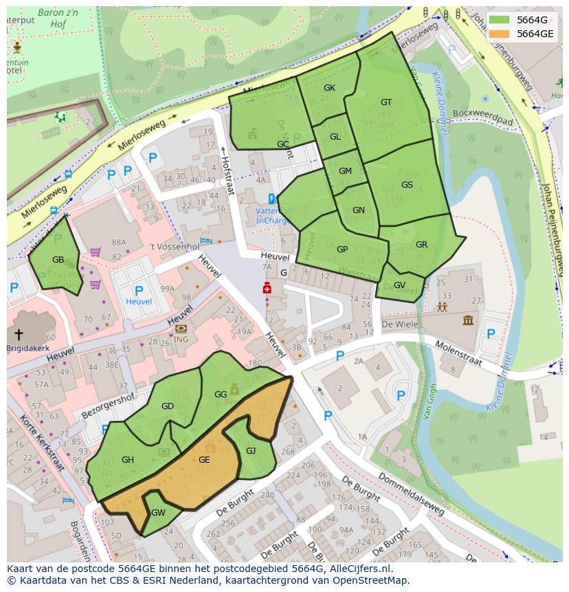 Afbeelding van het postcodegebied 5664 GE op de kaart.