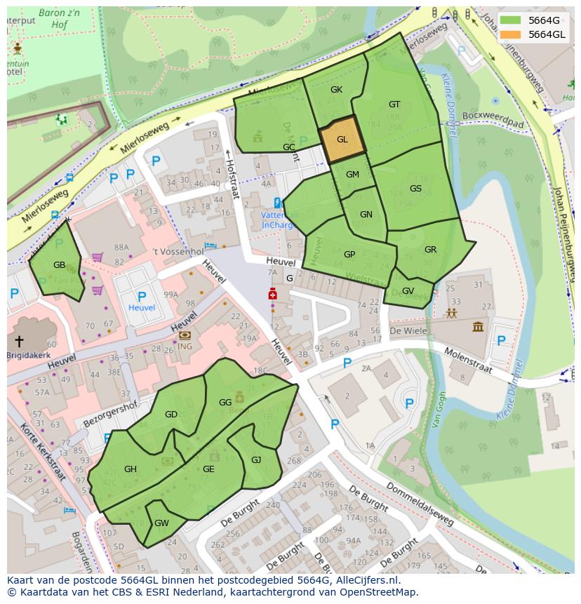 Afbeelding van het postcodegebied 5664 GL op de kaart.
