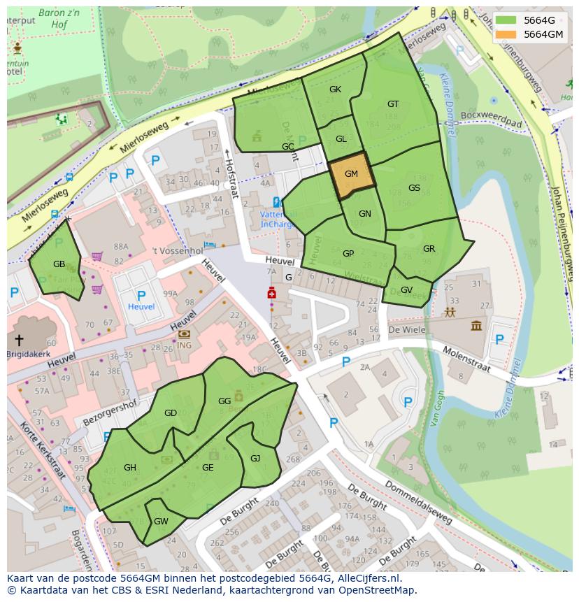 Afbeelding van het postcodegebied 5664 GM op de kaart.