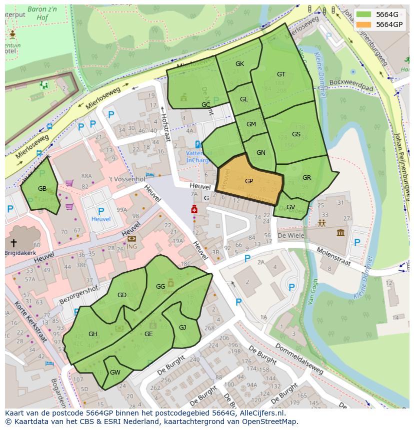 Afbeelding van het postcodegebied 5664 GP op de kaart.