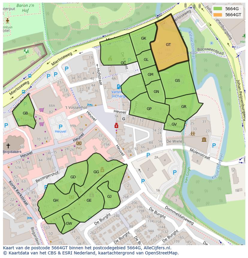Afbeelding van het postcodegebied 5664 GT op de kaart.